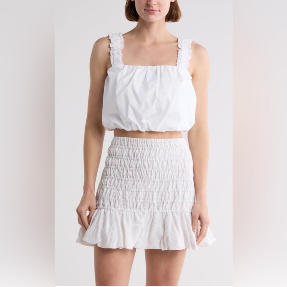Leith White Ruffle Tiered Mini Skirt -Size L NWT